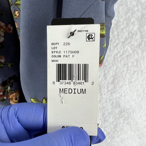 BCX NWT Womens M  Floral Blue Halter Maxi Slit Pleated Dress Belt Sheer Overlay - Picture 14 of 16